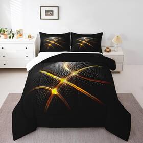 Wws14932zc-bz Manfei Usq Basketball Comforter Set Queen Size Gold Lines Print Quilt With 2
