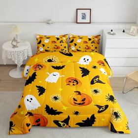 Zzrs3738zc-bz Manfei Usq Cute Pumpkin Comforter Set Queen Size Halloween Theme Bedding 3pc