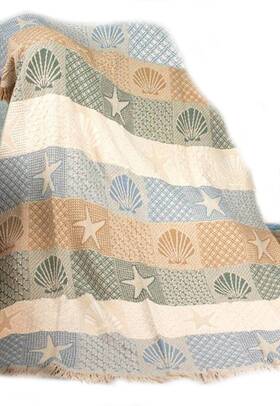 Manual Woodworker 794615030452 Cotton Throw Blankets Seashells By The Seashore 2 Layer Blanket