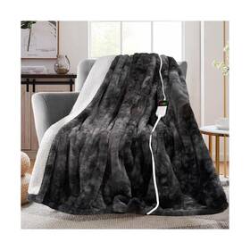 Etmink-th-grey01 Maxeve Electric Heated Throw Faux Rabbit Fur Blanket With 8 Heating Levels And