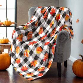 Blanket-fall-001 Mixyoke Fall Throw Blanket Pumpkin Leaves Plaid Flannel For Couch B... Fast Ship