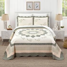 A683a18grdee Modern Heirloom Harper Green Floral Embroidered Quilted Bedspread - Lightweig