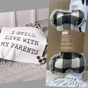 Mud Pie 718540626009 I Still Live With My Parents Dog Blanket And Toy Bone Plaid Black White