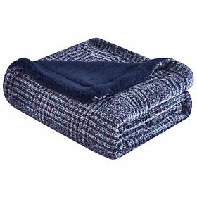 Navy Blue Reversible Velvet And Sherpa Throw Blanket