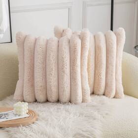Ctw-000 Neelvin Beige Faux Fur Cozy Soft Striped Decorative Throw Pillow Covers 26x26
