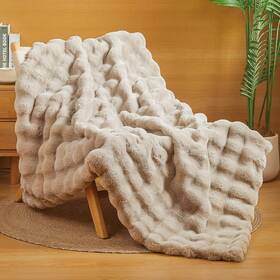 Nbc-bk-bb-6070-taup Newport Blanket Company The Malibu - Luxecomfort Faux Fur Bubble 60 Inch X70 Beachstone