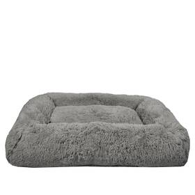 100547063 No Large Furry Bolster Dog Bed Taupe
