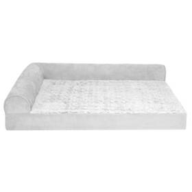 44556087.motf No Jumbo Embossed Faux Fur And Suede Orthopedic Deluxe L-chaise Dog Bed Gray