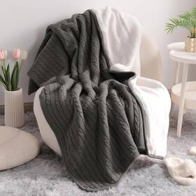 Bl-11c0-grey Ntbay Cotton Oversize Cable Knit Sherpa Twin Blanket For Couch 60 Inch X80 Sof