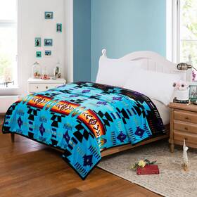 0243-turq Nu Trendz Southwest Design Navajo Print King Size Supersoft Reversible Blanket Turqu