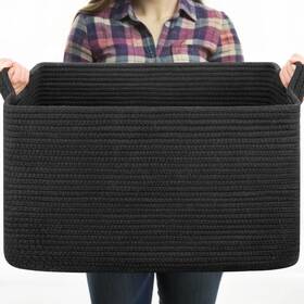 Msad34p1 Oiasket Large Blanket Basket Black Storage Living Room Rectangle Woven Bask
