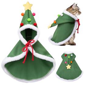 Oncofan 721691213110 Cat Christmas Cape Dog Soft Thick Xmas Cloak With Velvet Stars Hat Pets Chr