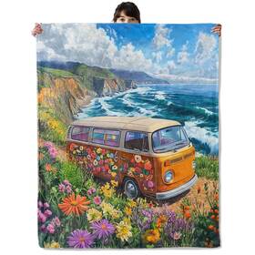 L50430b01756blcar82 Onlcuk Floral Hippie Car Blanket Cozy Flannel Colorful Camper Throw Soft F