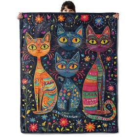 L50430b01768blcat77 Onlcuk Boho Cat Blanket Cozy Flannel Colorful Patterned Kittens Throw Soft