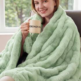 Orinova 780943914984 Sage Green Fluffy Comfy Blanket For Couch Living Room 50x60 Faux Fur