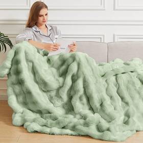 Orinova 780943914991 Sage Green Fluffy Furry Blanket Comfy Cozy 60x80 Faux Fur For Living