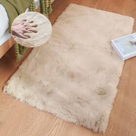 Orinova 796224888189 Beige Plush Faux Rabbit Shaggy Fur Rugs For Bedroom Small Shag Washable Fluff