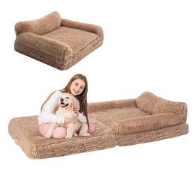 Hdb1-s-br Otteroasis 57 Inch Foldable Human Dog Bed For Kids Fluffy Faux Fur Orthopedic Washable