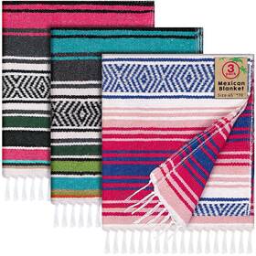 Oudain-blankets-86 Oudain 3 Pack Mexican Blankets And Throws 45 X 70 Inch Cotton Outdoor Camp