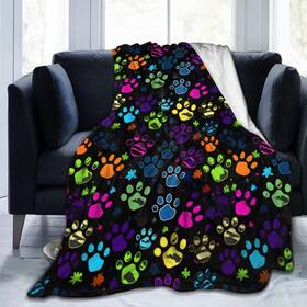 Changfu-548590328-smt Ouqiuwa Colorful Dog Paw Print Throw Blanket Soft Lightweight Flannel Fleece