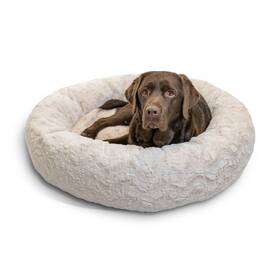 4902 Outward Hound Original Calming Donut Dog And Cat Bed In Lux Fur Oyster Large 36x36 Inch