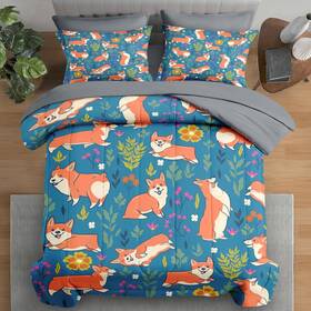Sss1018051-mb7s-ka-3-fba Pamnest Comforter Set King Size Cute Dog Corgi 7 Pcs Bedding For Kids And Adults Fl