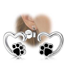 Paodia 014679256675 Heart Print Earrings For Women Sterling Silver Cute Pet Puppy Cat Dog Paw Pri