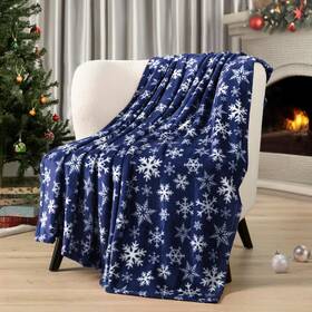 Pavilia 819594027108 Christmas Throw Blanket Navy Snowflake Fleece S