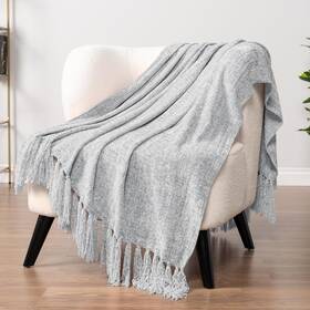 Pavilia 840168301553 Light Gray Chenille Throw Blanket For Couch Sofa Bed - Soft Knit Wov