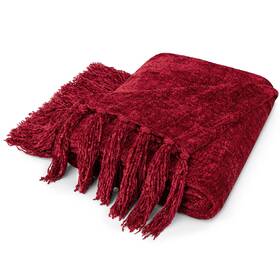 Pavilia 840168301669 Burgundy Red Throw Blanket For Couch And Bed Chenille Woven Soft Kni