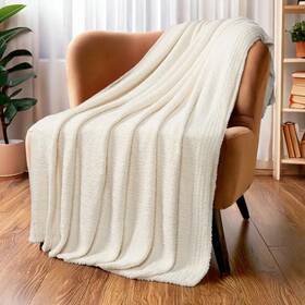 Pavilia 840168308453 Super Soft Throw Blanket For Couch Fluffy Cozy Lightweight Cream Bla
