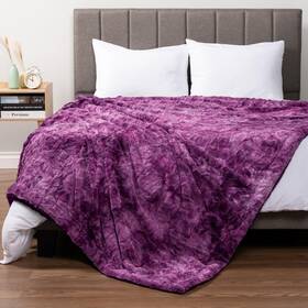 Pavilia 840168314218 Faux Fur Queen Bed Blanket - Tie-dye Purple Soft Fuzzy Warm Sherpa
