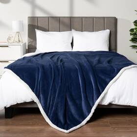 P-b3004k-nv Pavilia Navy Blue Sherpa Fleece Bed Blanket King Size Soft Thick