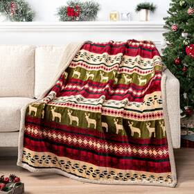 P-b3007hd-x-rd Pavilia Premium Christmas Sherpa Throw Blanket Green Red Cabin Design With R