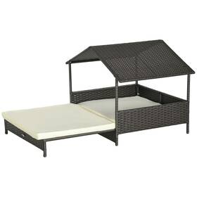 Pawhut 673986248799 Extendable Wicker Outdoor Dog Bed With Waterproof Roof Soft Cushion Small