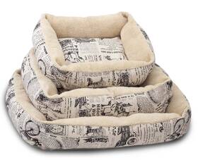 Ptbd-n01-sm Paws & Pals Fleece Cushion Pet Bed 1800s Newspaper Design
