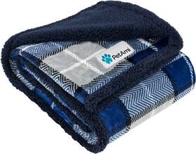 Petami 744110979091 Reversible Dog Blanket Soft Plush Fleece 40x60 Navy Plaid
