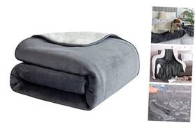 Pfimigh8090db001 Pfimigh Waterproof Dog Blanket 3-layer Flannel And Sherpa Pet Throw Reversible
