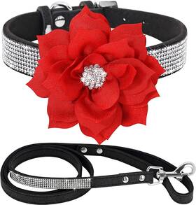 B0bk9rj7x1 Pimaodog Bling Rhinestone Soft Suede Leather Dog Collar And Leash Set - All Sizes