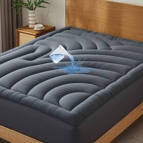 Tp101mp-dg-f Quietsea Waterproof Mattress Pad Full Quilted Fitted Topper Five-layer