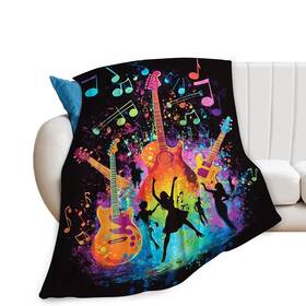 Quorin 257323147475 Guitar Music Blanket Soft Fuzzy Fleece Colorful Musical Guitars Throw