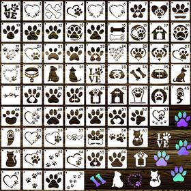 Qupaen40-stencils Qupaen 70 Pcs Cat Dog Paw Print Stencils For Craft-2 Inch Reusable Small Animal Foot