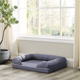 410527-1140 Ruff N Roo Large Waterproof Bolster Cotton And Memory Foam Dog Bed With Non-slip Bottom