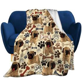 2m-ob5r-an20 Rumwall Pug Blanket Dog Paws Throw Ultra Soft Flannel Blankets For Living Roo