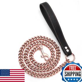 B0b1q8tsbw Rumypet Rose Gold 15mm Cuban Link Dog Leash - Durable Stainless Steel