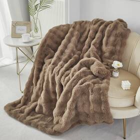 Rna009 Rynghipy Faux Rabbit Fur Throw Blanket Ruched Plush Fuzzy For Couch B