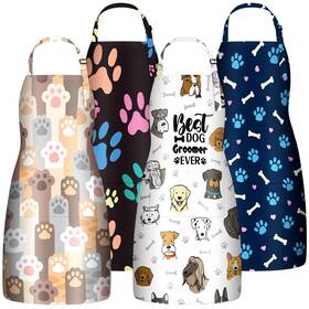 Shyyween Loo-shyyween-3600 4 Pcs Dog Grooming Waterproof Apron With 2 Pockets Cute Puppy P
