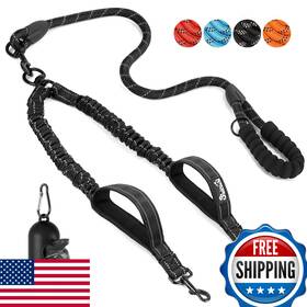 B0bwnf8j8w Slowton Double Dog Leash - No Tangle 360 Swivel Reflective Shock Absorbing