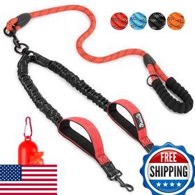 B0bwnff157 Slowton Double Dog Leash - No Tangle 360 Swivel Reflective Padded Handle