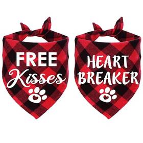 B0cntrqd5j Stmk 2 Pack Valentines Day Dog Bandanas - Large Free Kisses And Heart Breaker